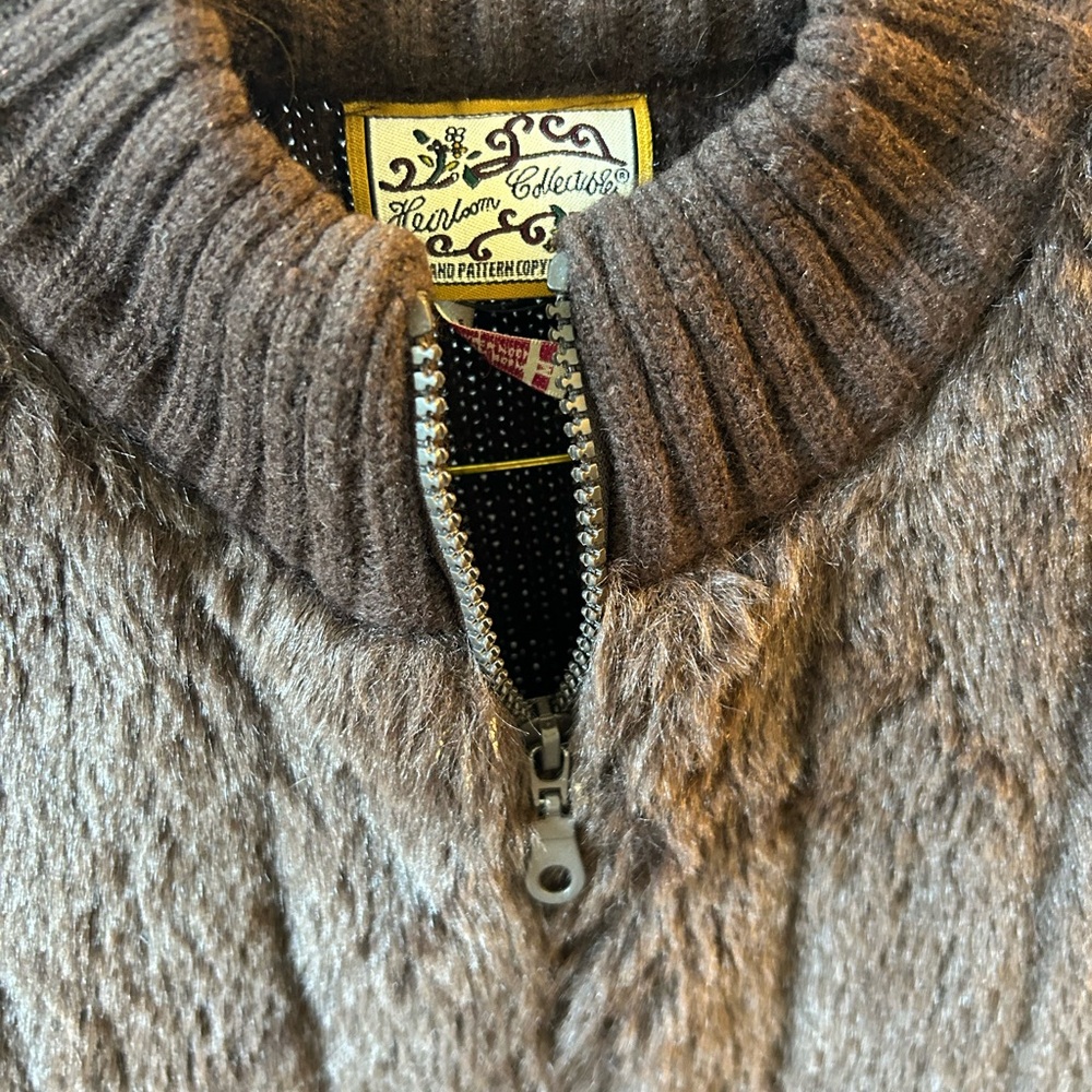 Brown Cable Knit Faux Fur Sweater Vest with Zipper